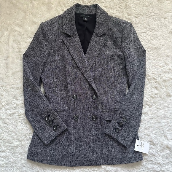 Something Navy Blazer Double Breasted Suit Jacket Gray Tweed Sz M NWT New - Picture 1 of 13